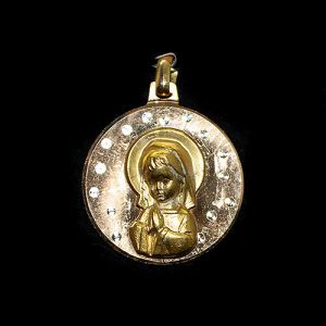 Medalla de oro amarillo de 18k con la imagen de la Virgen niña
