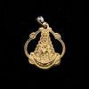 Medalla de oro amarillo de 18k con la imagen de la Virgen del Rocío en troquel y de acabados matizados brillantes