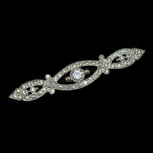 Broche plata de ley estilo placa alfiler art decó con circonitas en imitación a joyería de la época de oro blanco y brillantes.