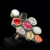 Anillo de plata con un tutti frutti de piedras en diferentes tallas, circoniya, onix, coral, citrino, perla